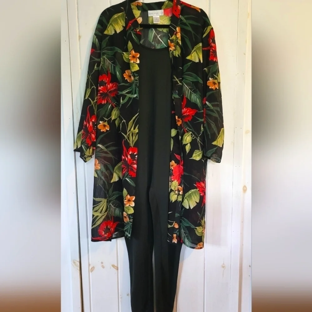 Susan Graver Tropical Print Sheer Button Front Tunic Cover-up